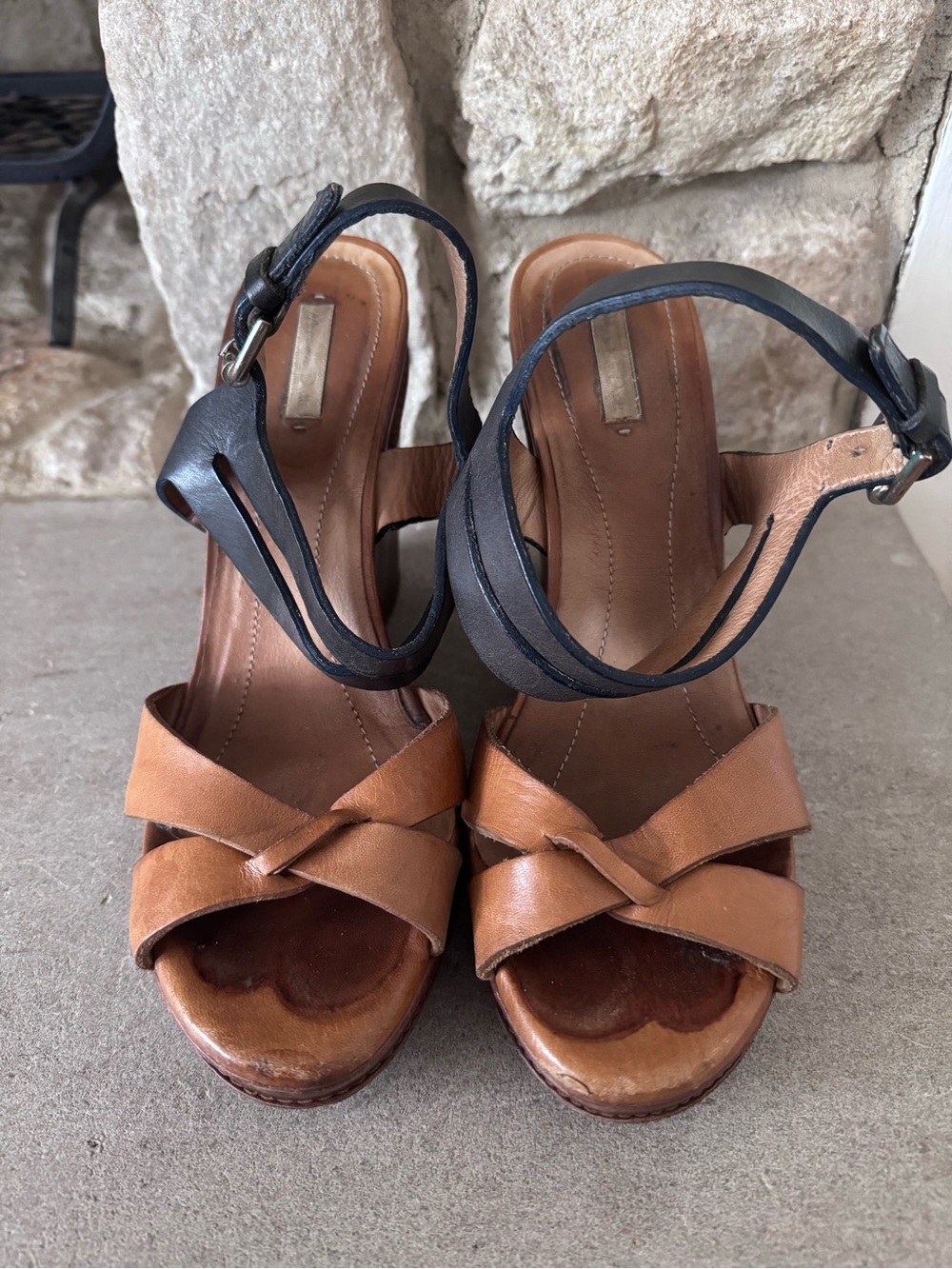 Massimo Dutti Brown Leather Wedge Sandals – Ankle Strap – US 9 / EU 40